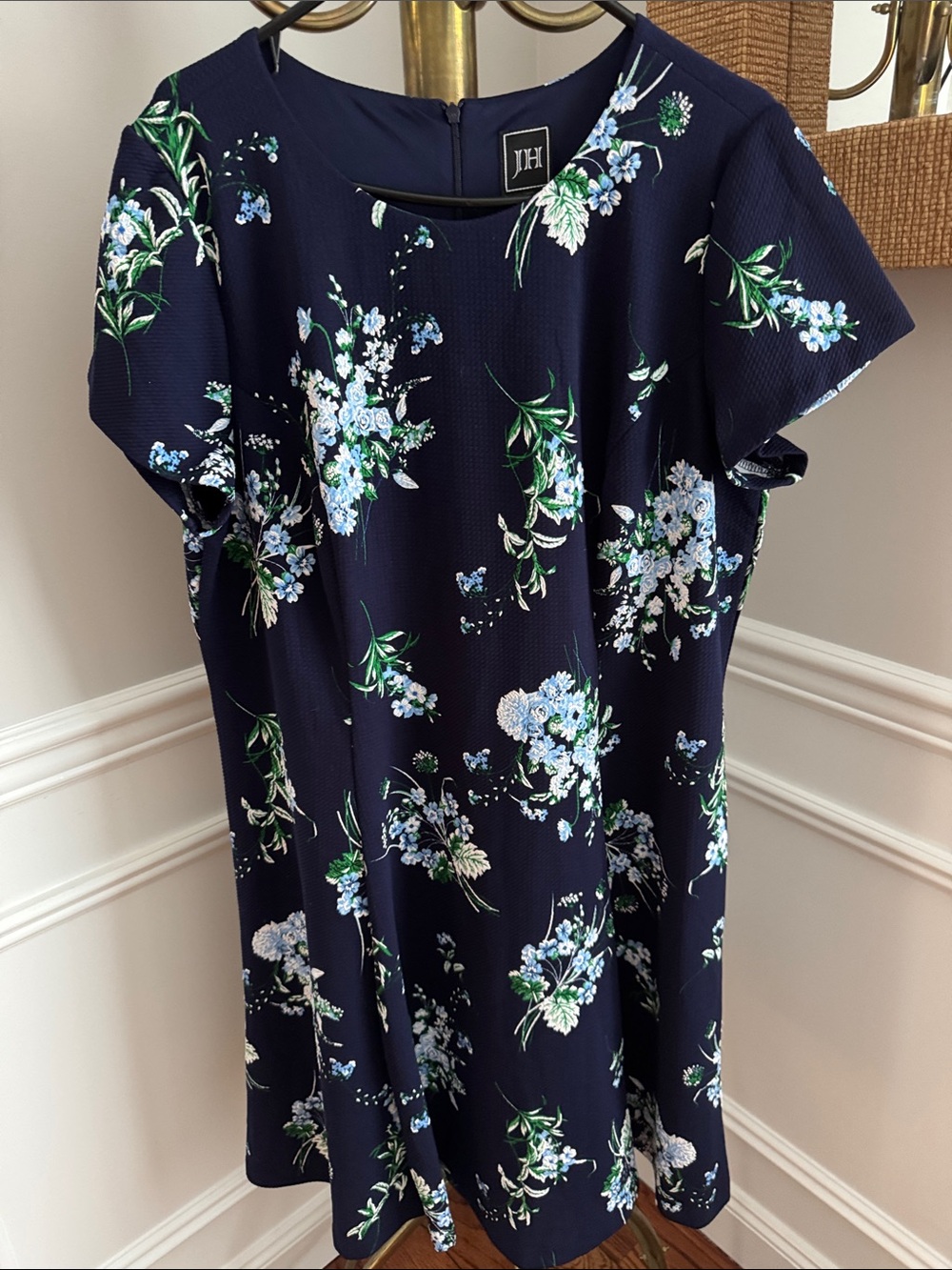 JH Collectibles Navy Floral Mini Dress with Blue & Green Flowers